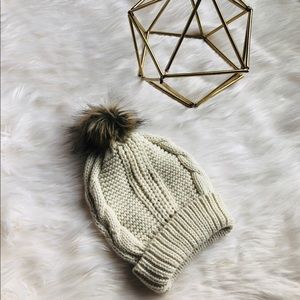 Off white Pom Pom knit beanie